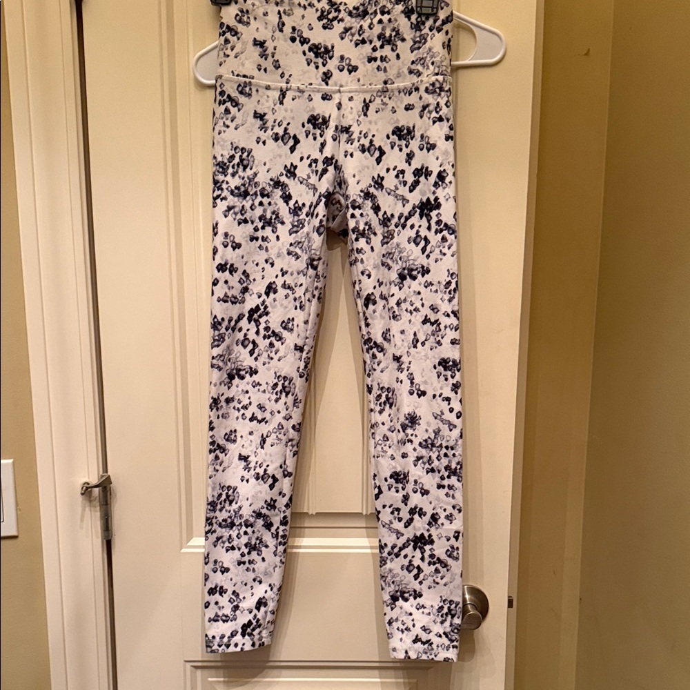 White & Navy Speckled Print Leggings